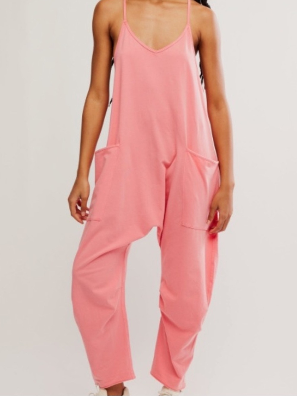 Free People Coral-Pink Slouchy Spaghetti-Strap Jumpsuit